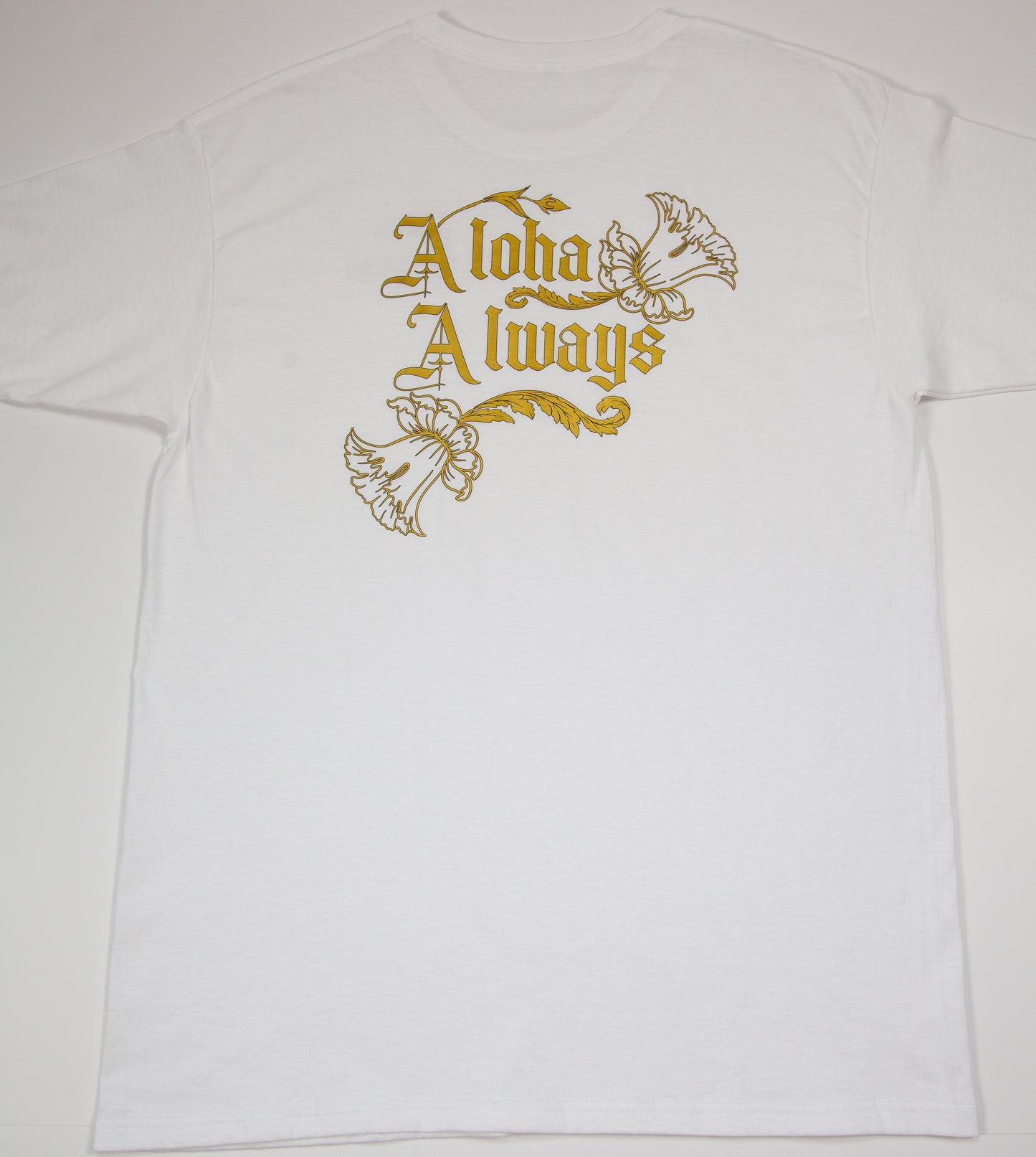 White Aloha Always golden leaf tee